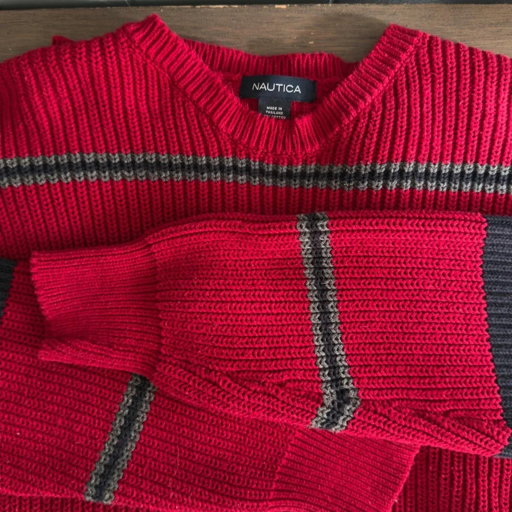 Vintage Nautica Striped‎ Cotton Sweater XL Chunky Knit 90s Prep Retro Sportswear